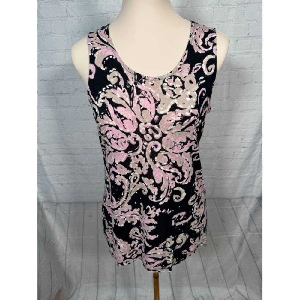 INC Pink Black Paisley Rhinestone Tank Top Women's PM Petite 100% Rayon‎